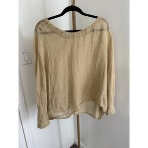 Kleen Womens Blouse Top Beige Sleeve Lightweight Lagenlook Size 1X linen